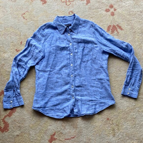 Vintage INC International Concepts 100% Linen Blue Shirt, S-M - Picture 1 of 5